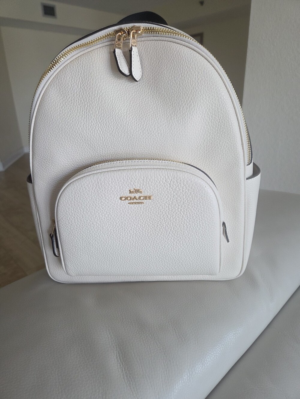 Coach White Pebbled Leather Backpack with Gold Hardware